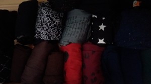 A not very clear picture of my neatly stored tights.